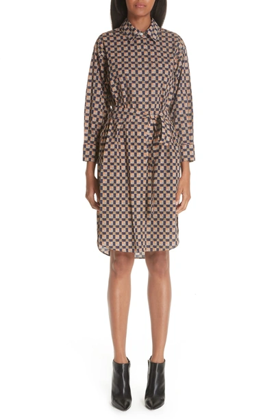 Shop Burberry Isotto Checked Shirtdress In Navy