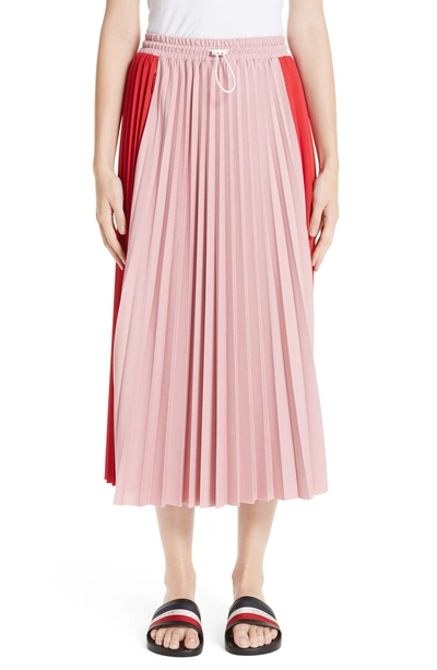 Shop Moncler Colorblock Pleated Skirt In Medium Red