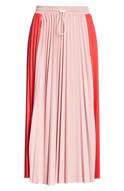 Shop Moncler Colorblock Pleated Skirt In Medium Red