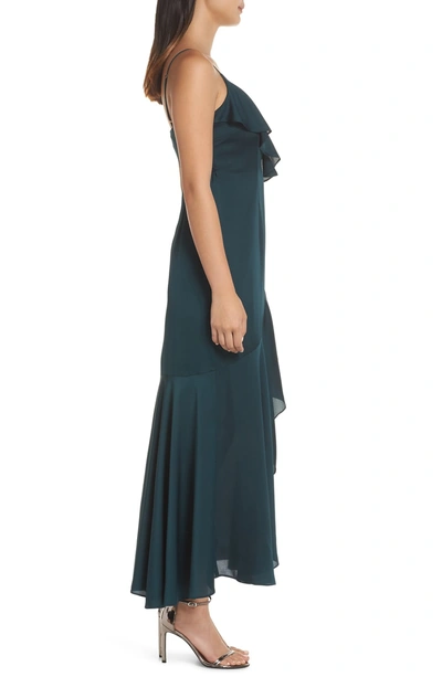 Shop Shona Joy Luxe Ruffle Trim Wrap Gown In Emerald