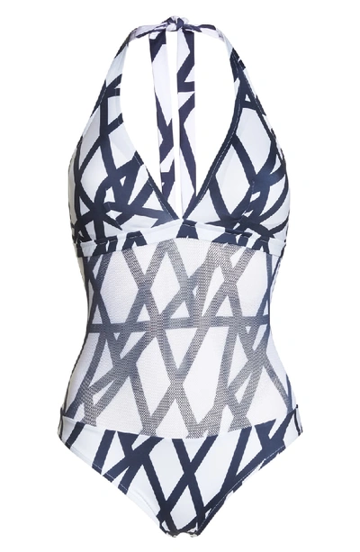 Shop Vilebrequin Graphic Net One-piece Swimsuit In Blanc