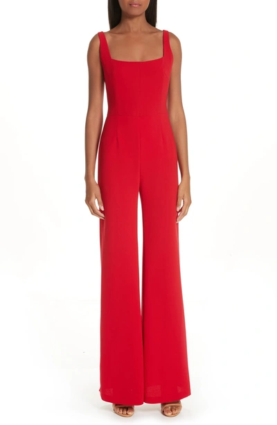 Shop Galvan Sunrise Crepe Wide Leg Jumpsuit In Red