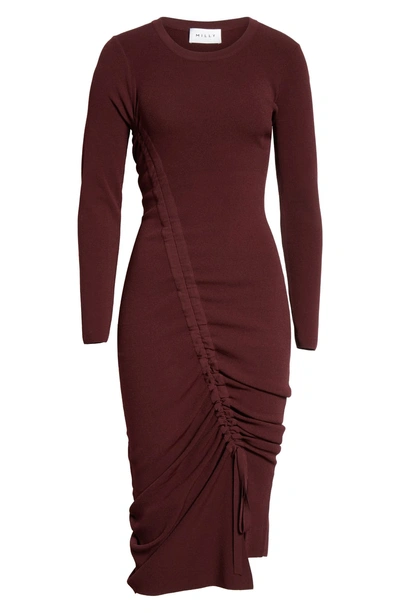Shop Milly Diagonal Ruched Tunnel Dress In Bordeaux