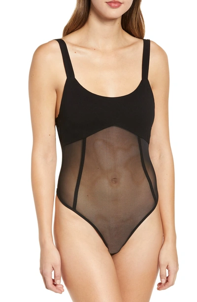 Tiger Mist Valora Sheer Detail Sleeveless Bodysuit In Black