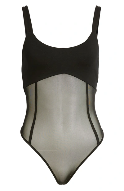 Tiger Mist Valora Sheer Detail Sleeveless Bodysuit In Black
