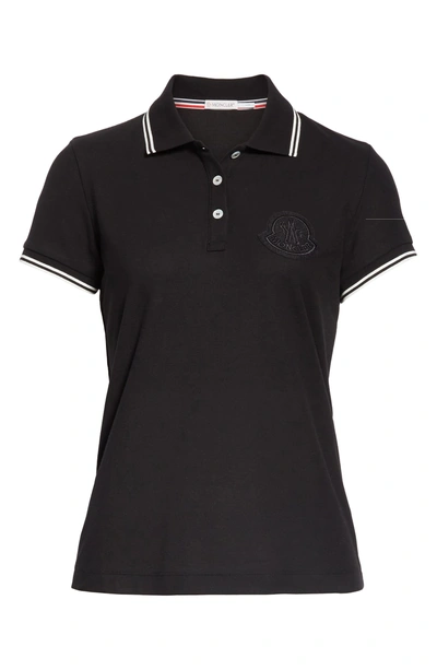 Shop Moncler Pique Cotton Polo In Black