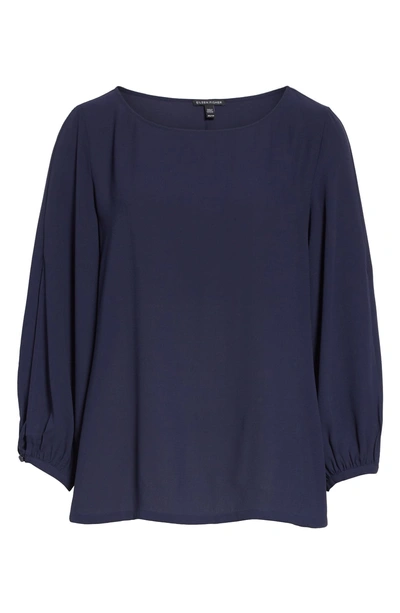 Shop Eileen Fisher Slit Sleeve Silk Top In Midnight