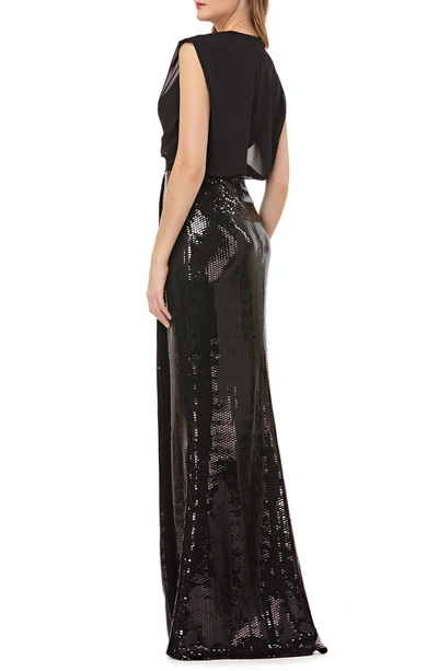 Shop Kay Unger Sequin Gown In Black