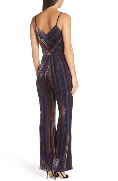 Shop Harlyn Stripe Velvet Jumpsuit In Navy Multi