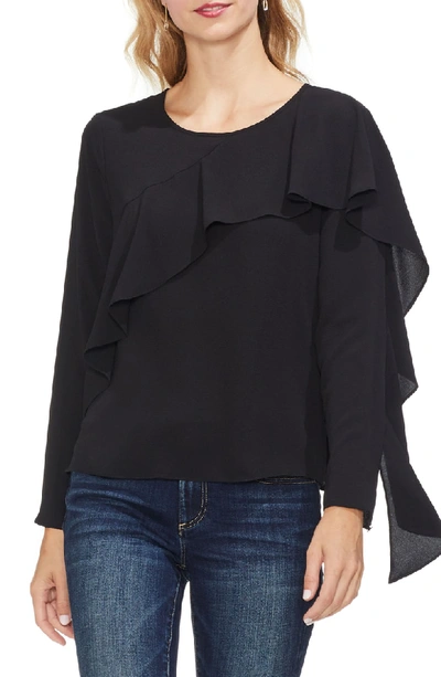 Shop Vince Camuto Asymmetrical Ruffle Front Blouse In Rich Black