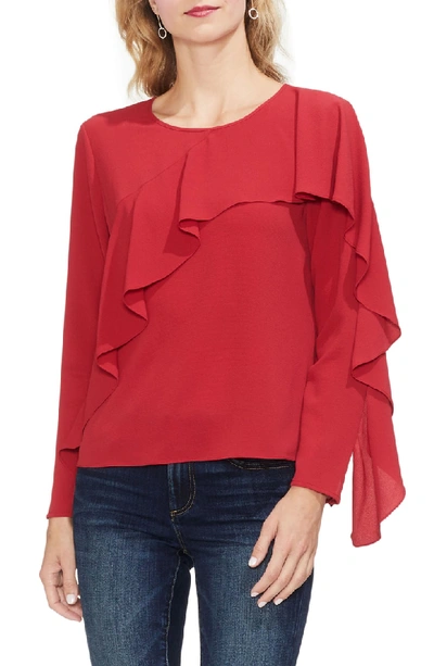 Shop Vince Camuto Asymmetrical Ruffle Front Blouse In Claret