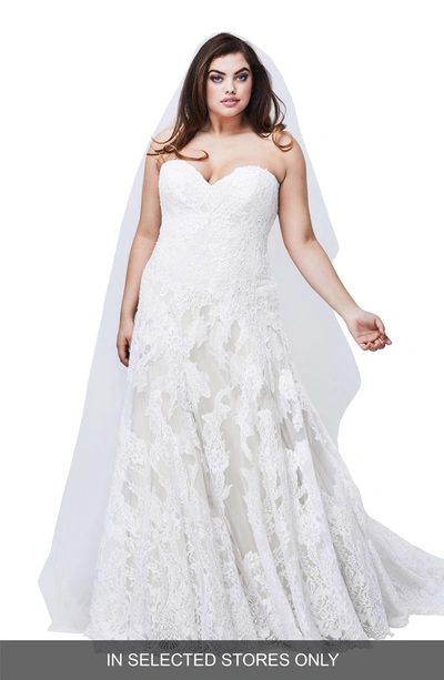Shop Watters Lyric Strapless Lace Ballgown Wedding Dress In Ivory/ Ivory