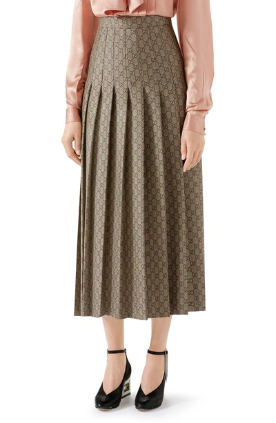 Shop Gucci Pleated Gg Canvas Skirt In 9032 Natural White/ Brown