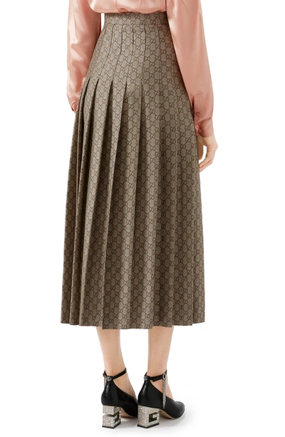 Shop Gucci Pleated Gg Canvas Skirt In 9032 Natural White/ Brown