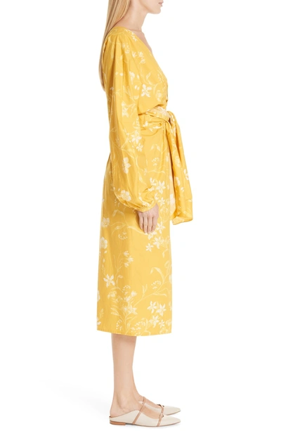 Shop Johanna Ortiz Tie Front Daffodil Print Poplin Midi Dress In Dandelion Off White