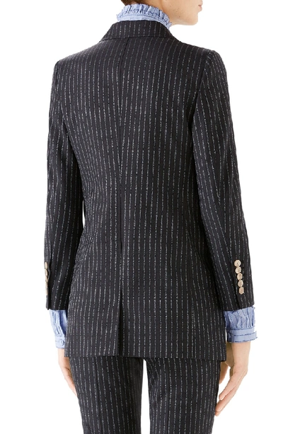 Shop Gucci Logo Stripe Jacket In 1193 Dark Grey/ Azure/ Mc