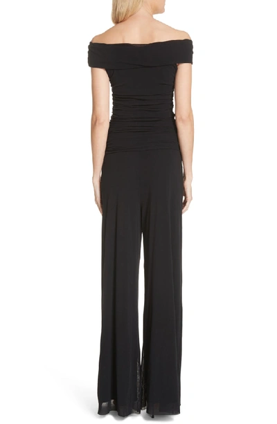 Shop Fuzzi Off The Shoulder Tulle Jumpsuit In Nero