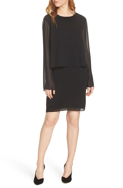 Shop Charles Henry Layered Popover Chiffon Dress In Black