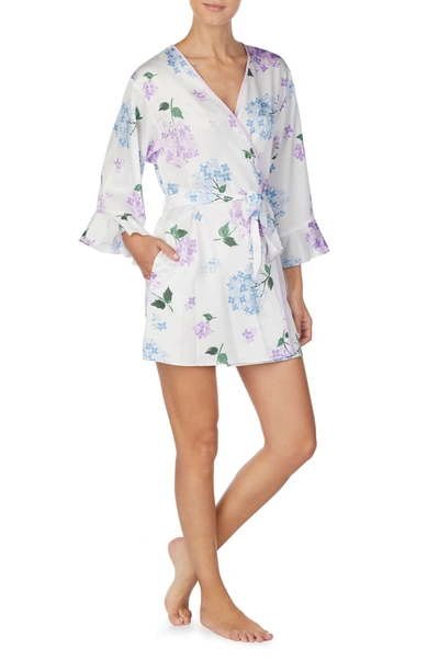 Shop Kate Spade Satin Short Robe In Hydrangea
