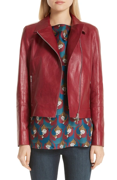 Shop Lafayette 148 Marykate Leather Moto Jacket In Scarlet