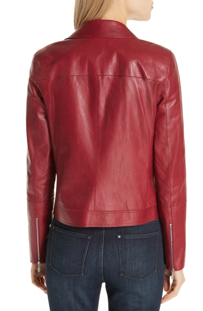 Shop Lafayette 148 Marykate Leather Moto Jacket In Scarlet