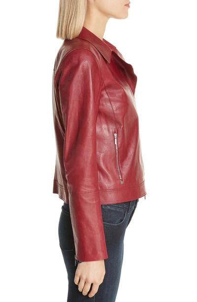 Shop Lafayette 148 Marykate Leather Moto Jacket In Scarlet