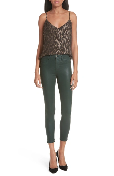 Shop L Agence Jane Leopard Print Silk Camisole In Dark Olive