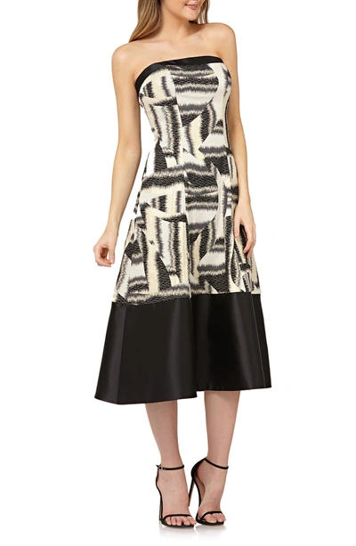 Shop Kay Unger Strapless Fit & Flare Tea-length Dress In Black Multi