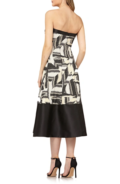 Shop Kay Unger Strapless Fit & Flare Tea-length Dress In Black Multi