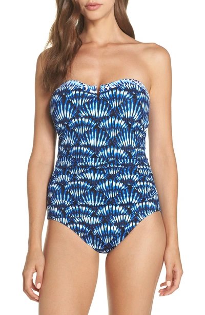Shop Tommy Bahama Tide Dye Seashells Bandeau One-piece Swimsuit In Mare