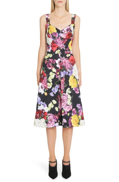 Shop Dolce & Gabbana Floral Print Brocade Bustier Dress In Hnw86 Black Floral