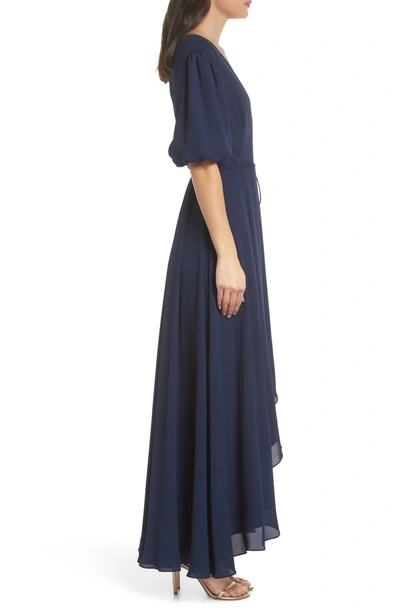 Shop Fame And Partners V-neck Georgette Wrap Gown In Navy