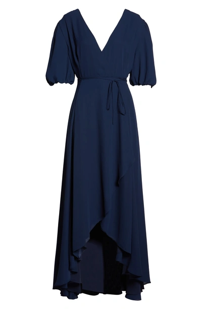 Shop Fame And Partners V-neck Georgette Wrap Gown In Navy