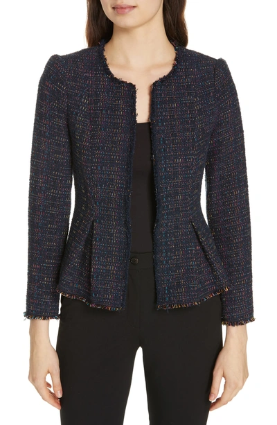 Shop Rebecca Taylor Rainbow Tweed Jacket In Navy