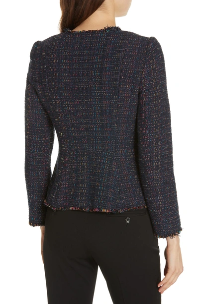 Shop Rebecca Taylor Rainbow Tweed Jacket In Navy