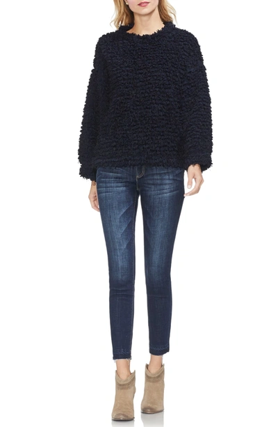 Shop Vince Camuto Popcorn Eyelash Knit Top In Classic Navy