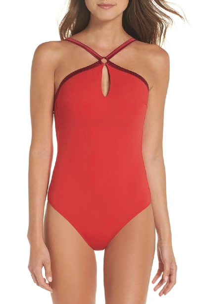Shop Vilebrequin Tuxedo One-piece Swimsuit In Rouge Laque