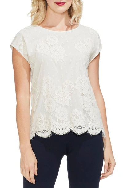 Shop Vince Camuto Floral Lace Top In Pearl Ivory