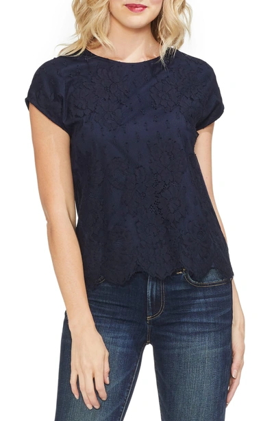 Shop Vince Camuto Floral Lace Top In Classic Navy