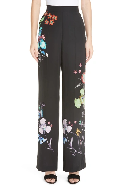 Shop Etro Largo Floral Print Silk Pants In Black