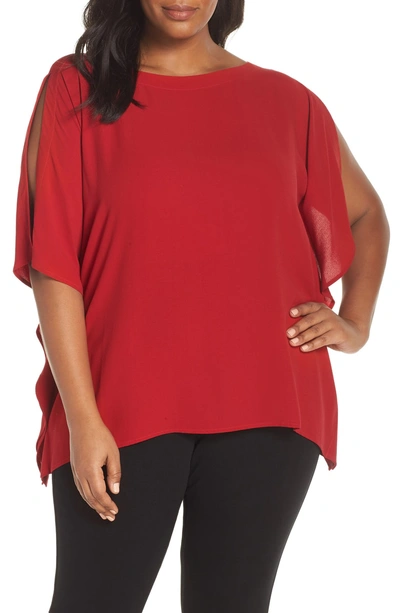 Shop Eileen Fisher Slit Sleeve Silk Top In Lacquer