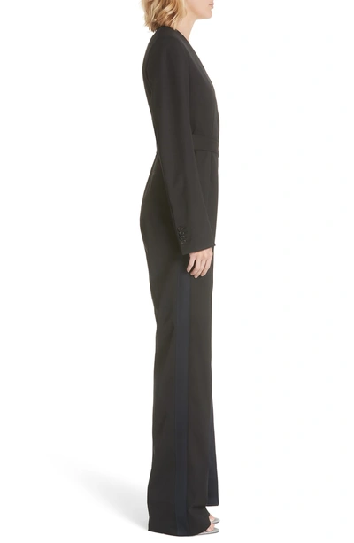 Shop Calvin Klein 205w39nyc Side Stripe Wool Blend Jumpsuit In Black Dark Navy