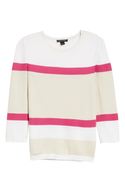 Shop St John Stripe Jacquard Sweater In Cream/ Oyster/ Camilla