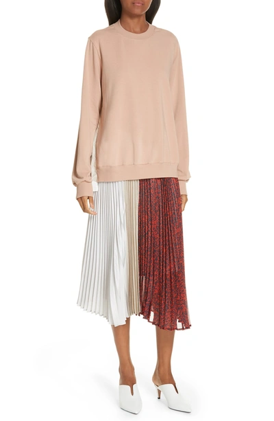 Shop Clu Mix Media Pleat Panel Sweatshirt In Beige