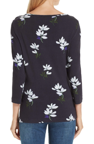 Shop St John Small Scale Painted Floral Print Top In Navy Multi