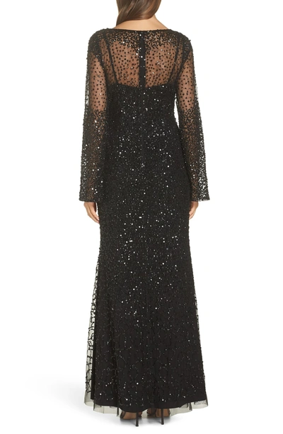 Shop Adrianna Papell Sequin Beaded Split Cuff Gown In Black