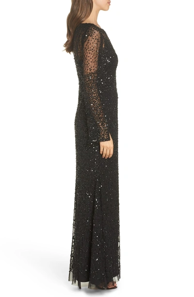 Shop Adrianna Papell Sequin Beaded Split Cuff Gown In Black