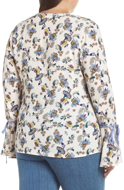 Shop Glamorous Tie Sleeve Top In Cream Blue Floral