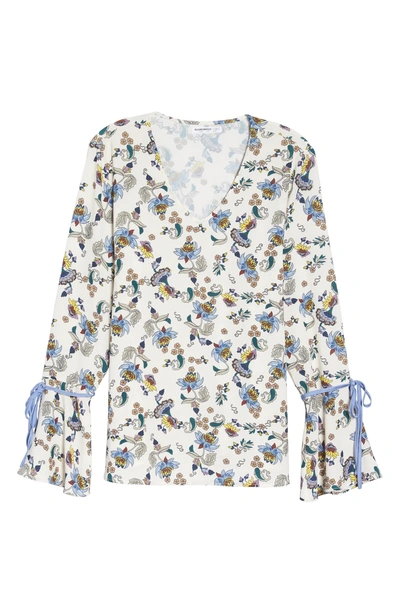 Shop Glamorous Tie Sleeve Top In Cream Blue Floral