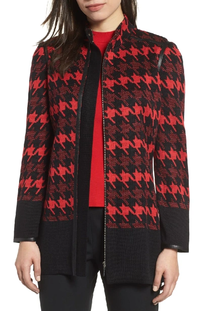 Shop Ming Wang Houndstooth Knit Jacket In Black/ Bushberry